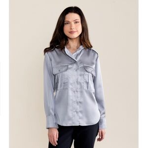 S’EDGE Elegant Silver Button-Up Blouse NWT